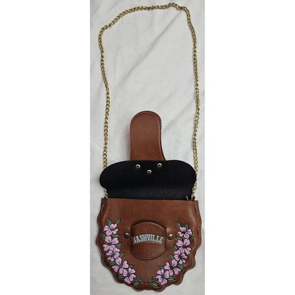 Vintage Nashville Faux Leather Purse with Stamped Floral Design and Chain Strap - Picture 3 of 6
